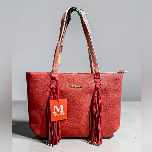 Montana West Handbags - Montana West Red Tote Bag w/Front Tassels & Pebbled Faux Leather (NWT)